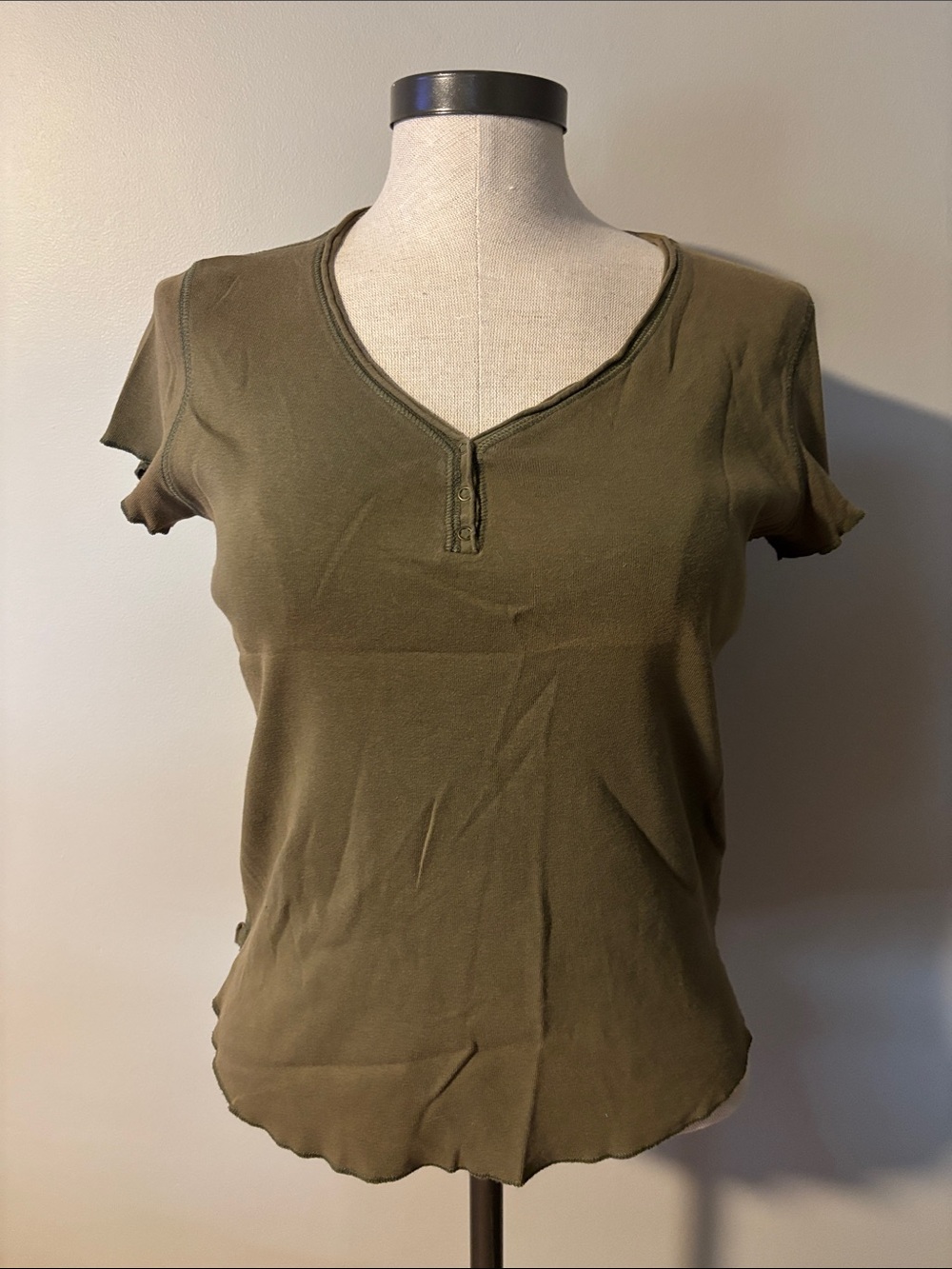 Jones New York Olive Green Short Sleeve Henley